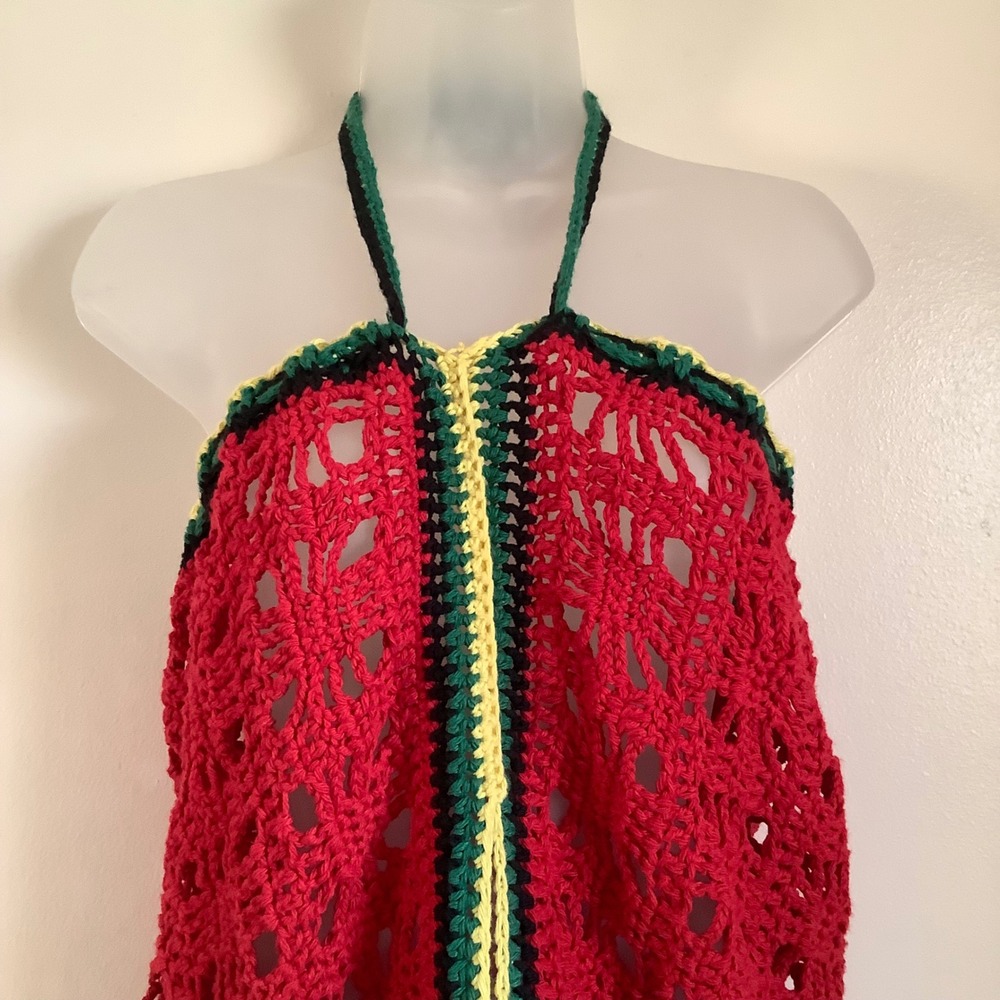 Handmade Crochet Rasta Halter Cover Up Red Green Yellow Swim Cover Up Small - Picture 8 of 13